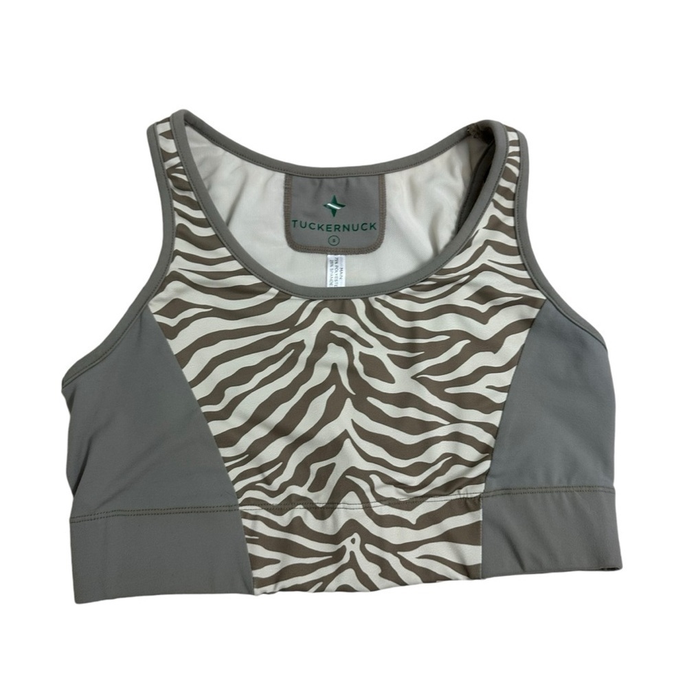 Tuckernuck Sports Bra Racerback Animal Print Zebra Gray Gym Workout Size Small
